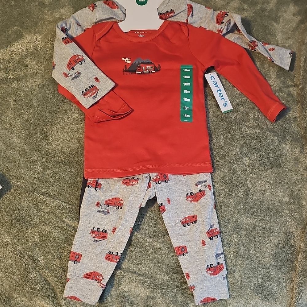Carter's Red and Gray Vehicle Print Pajama Set